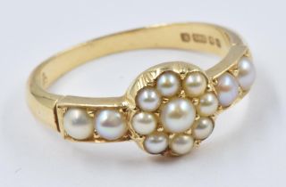 14ct Yellow gold ring set split seed pearls, size N, 3.2g