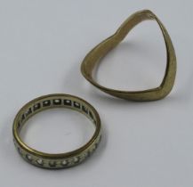 9ct Yellow gold wishbone ring, size 'T', 2.5g together with a 9ct gold eternity ring set with