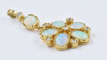 9ct Gold diamond and opal set pendant