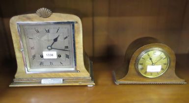 1930's Walnut mantel clock, the silvered dial inscribed Owen & Robinson, Leeds, with Roman