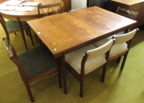 Mid century teak rectangular extending dining table and set of six chairs, 72cm high x 125cm long
