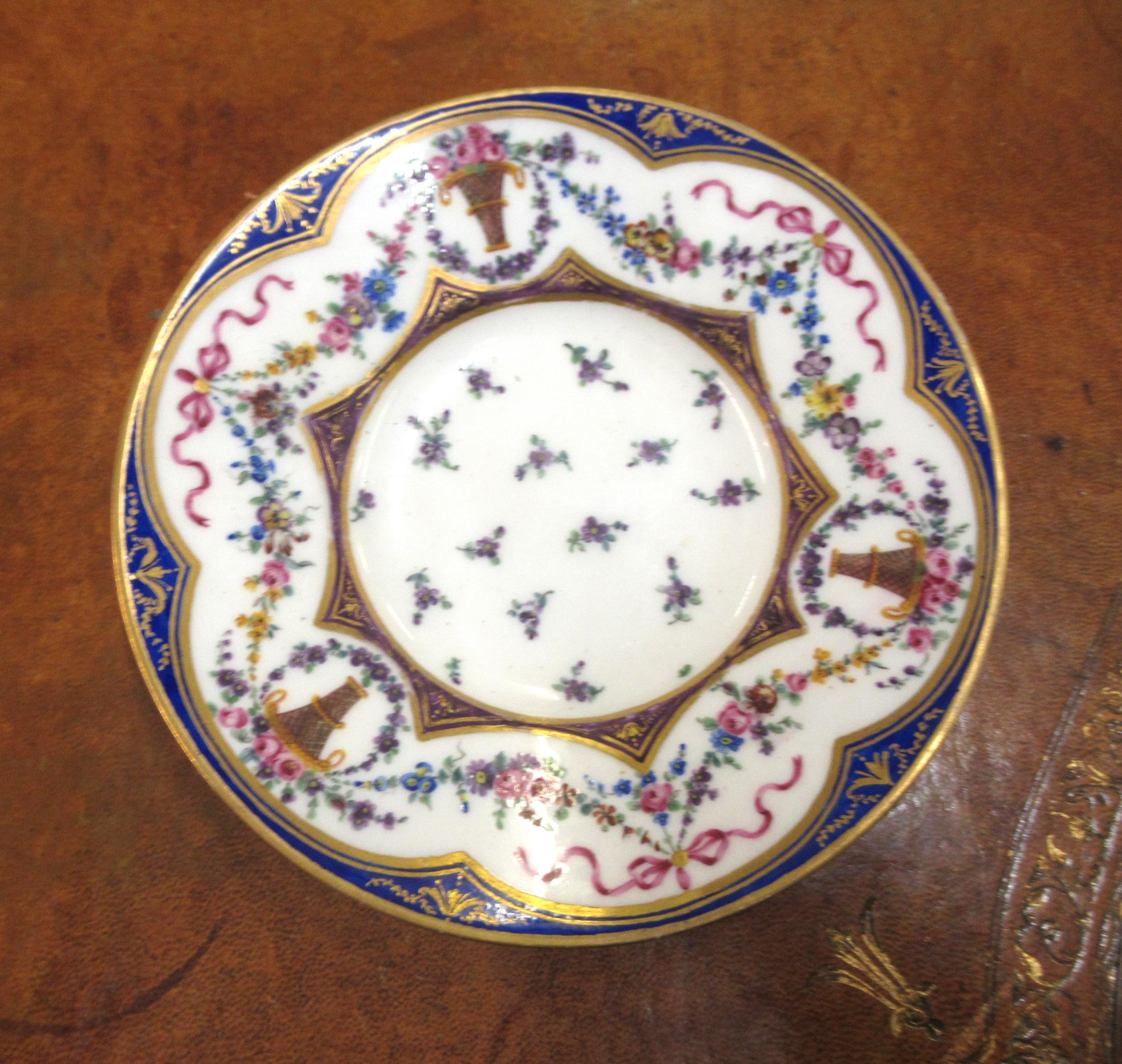 Sevres porcelain cabinet cup and saucer with floral and swag decoration Various chips, as shown in - Image 4 of 13