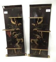 Pair of late 19th / early 20th Century Japanese lacquered three shelf folding wall brackets gilt