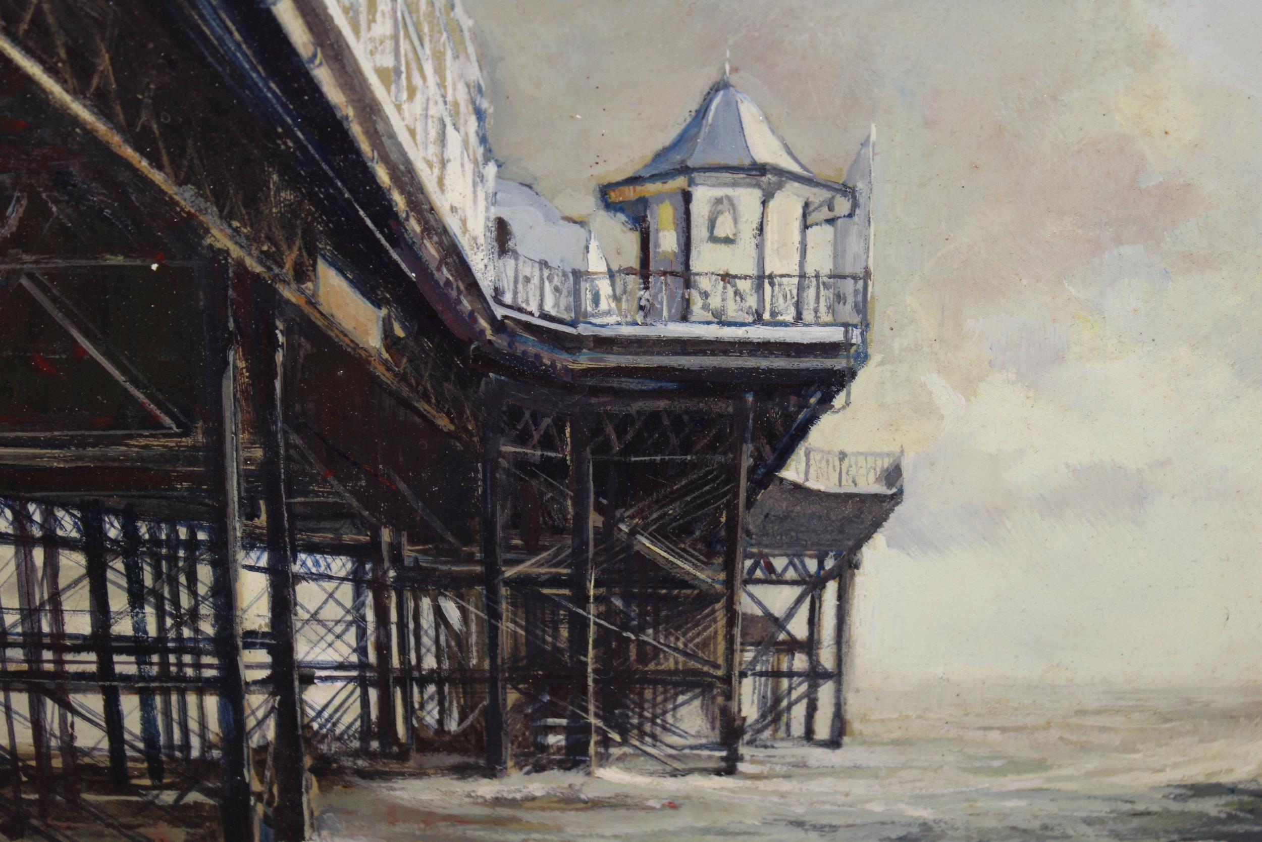 Roy Adams oil on board, study of Brighton pier, signed, framed, 19 x 27cm