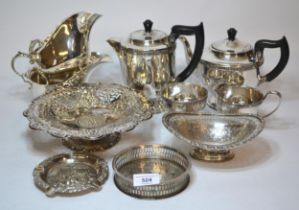 Box containing a quantity of various silver plate, including a four piece plated tea set etc.