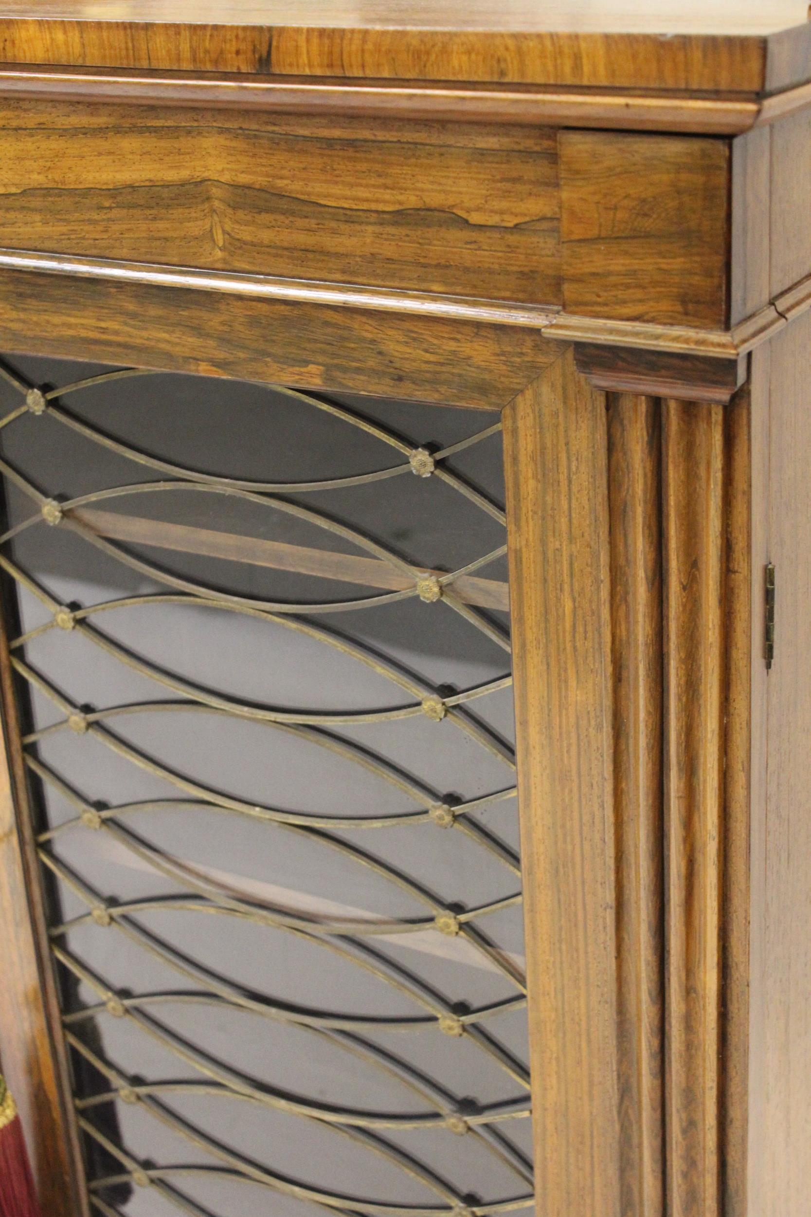 Good Regency rosewood chiffonier, the low mirrored back with scroll supports above a pair of brass - Image 2 of 3