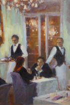 Anne McCormack, oil on canvas board, ' Lunch at the Musee d'Orsay ', signed, gilt framed, bearing