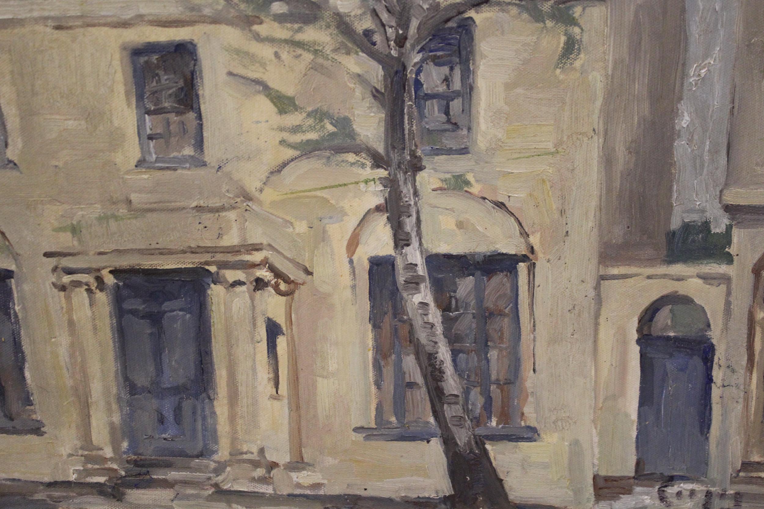 Modern British School, oil on canvas board, view of the frontage of houses, signed Cooper (Alfred E.