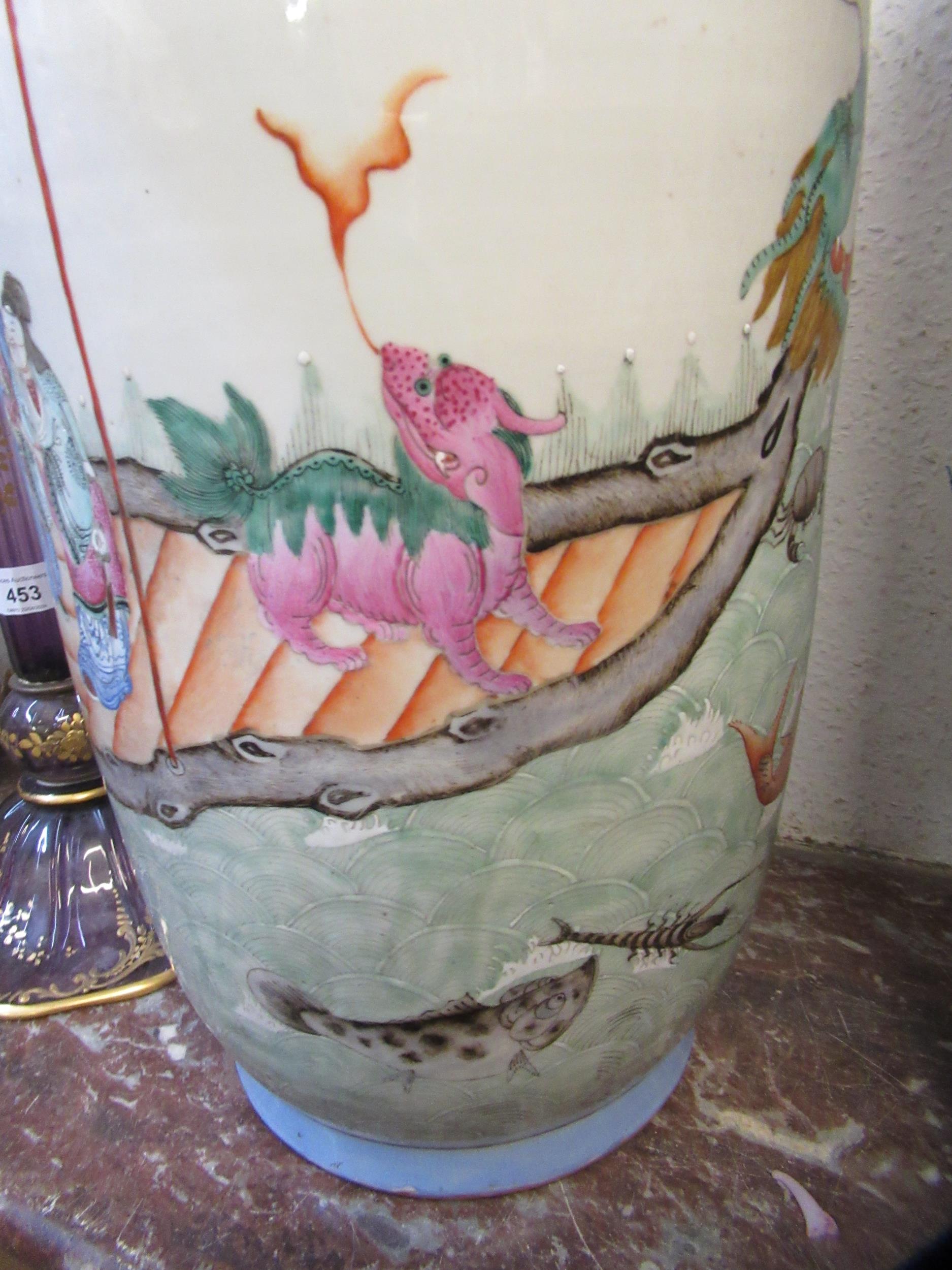 Large 19th Century Chinese famille rose baluster form vase decorated with a continuous scene of - Image 13 of 16