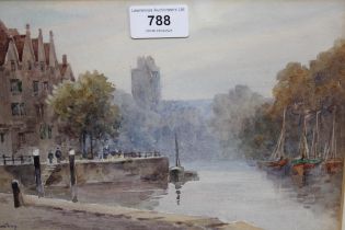 C.M. Southby, watercolour, Continental harbour scene, signed, 17 x 25cm, gilt framed