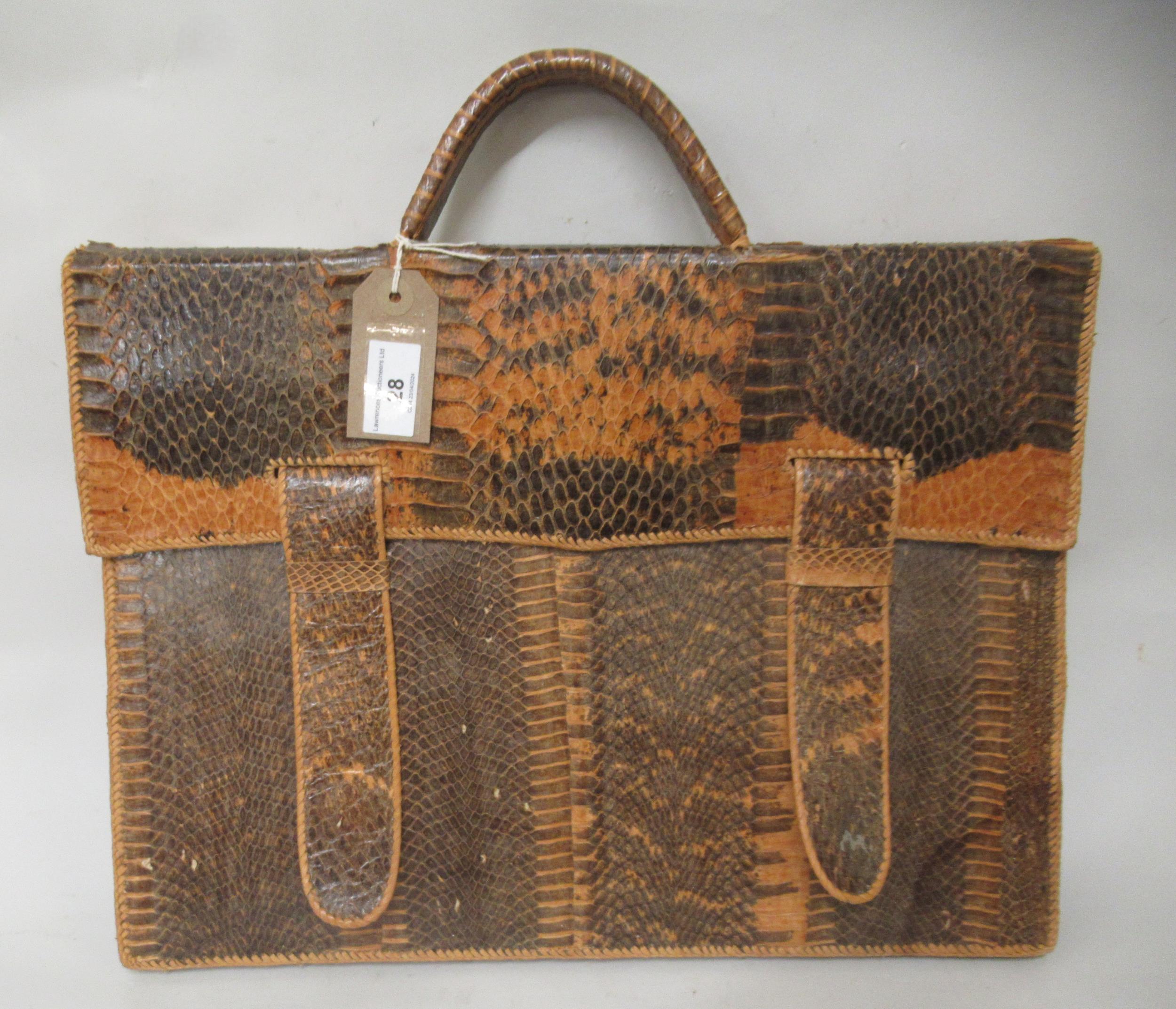 Snakeskin and leather briefcase, 43cm wide