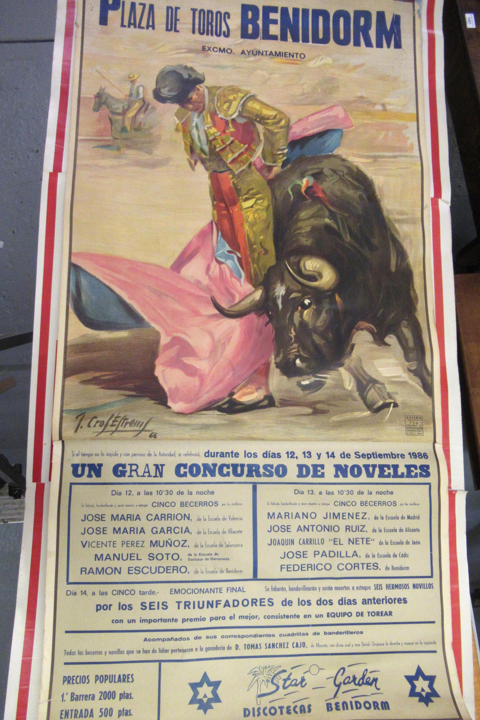 Large Spanish bull fight advertising poster, circa 1960's (in three parts joined), 190 x 90cm - Image 2 of 2