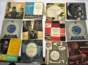 Quantity of mid 20th Century 45rpm vinyl records including Count Basie, Charlie Parker and Louis