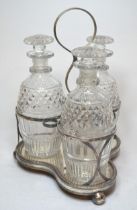 Silver plated decanter stand with three cut glass decanters, together with a small quantity of