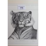 Kevin Hayler, artist signed print ' Tiger Rising ', 18 x 17cm, framed, together with a pair of