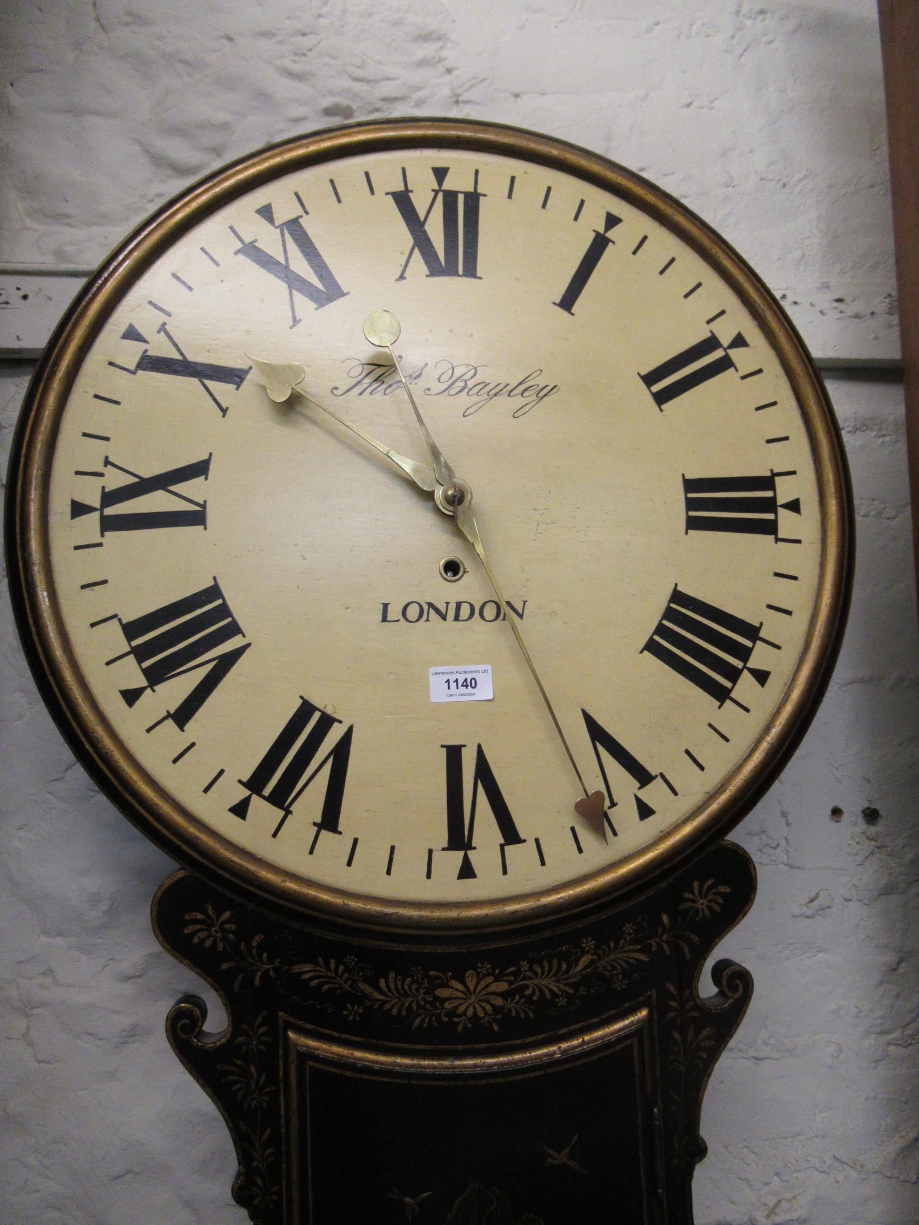 Black chinoiserie lacquer tavern or act of parliament clock, the painted dial with Roman numerals, - Image 3 of 12