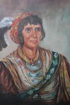 Oil on board, portrait of Semiole Chief Osceola, signed Halliday, dated 1966, 45 x 35cm, unframed