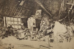 After Whistler, a published etching ' The Smithy ', artists symbol within the plate, 13 x 16.5cm (