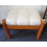 Mid 20th Century teak and cream leather upholstered footstool, probably Scandinavian