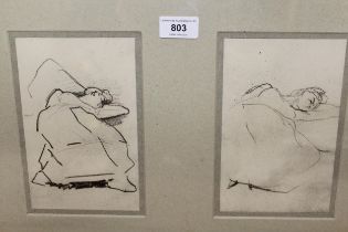 After Lautrec, two small lithographs, studies of a sleeping female figure in a single frame, each 19
