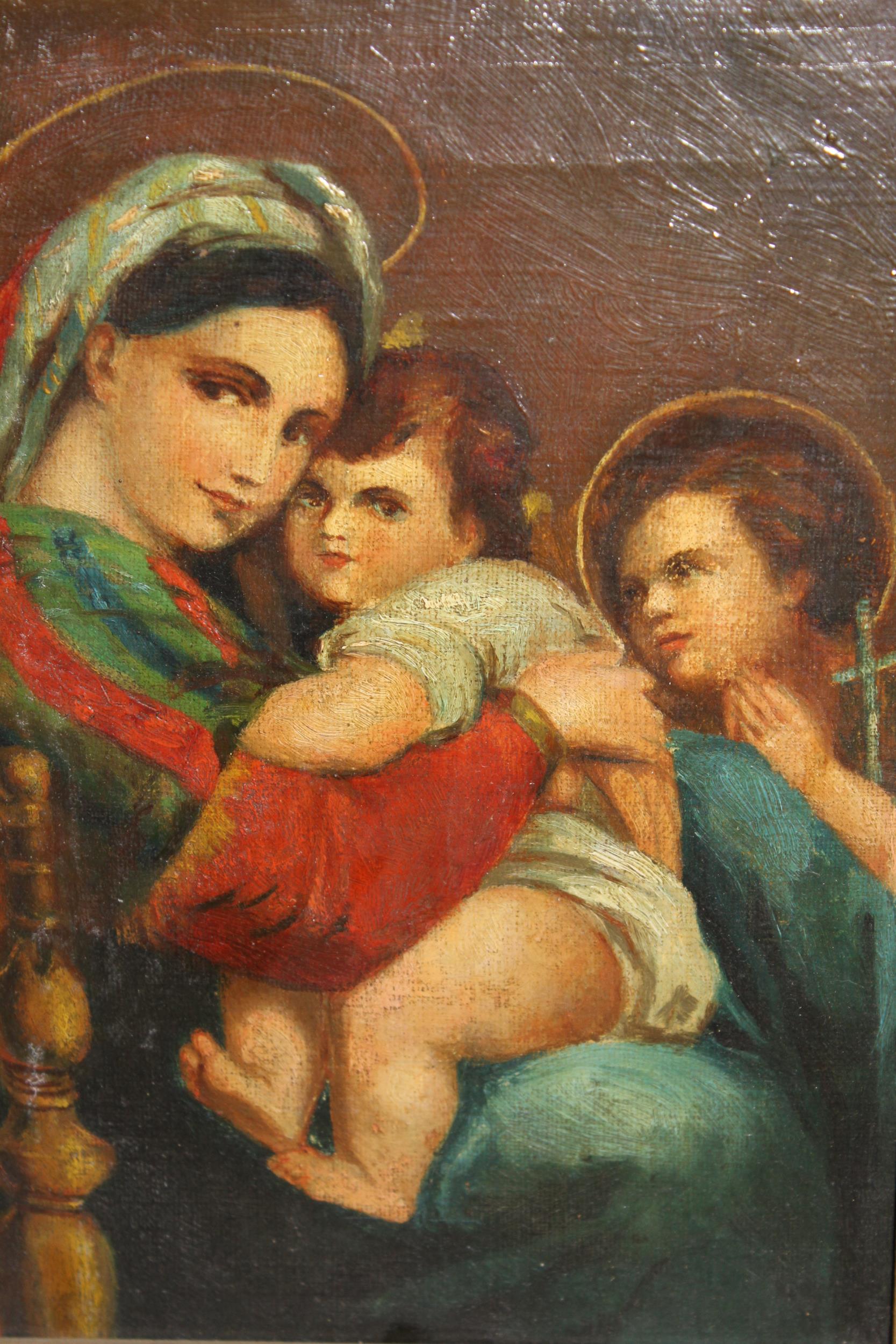 19th Century oil on canvas, Madonna and child with saint in attendance, gilt framed, unsigned, 24