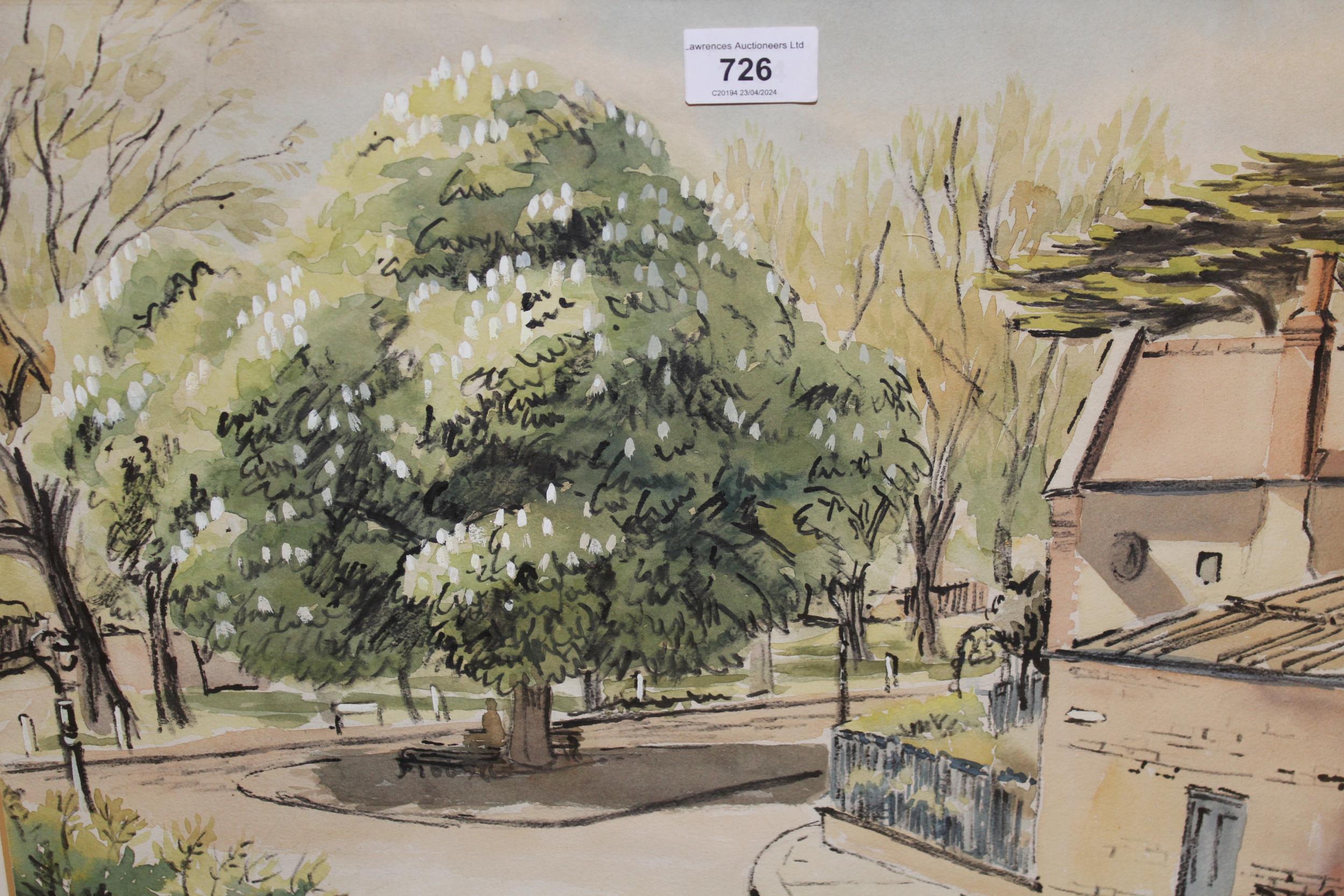 Olive Dring, ink and watercolour, street scene, signed, 31 x 44cm, framed