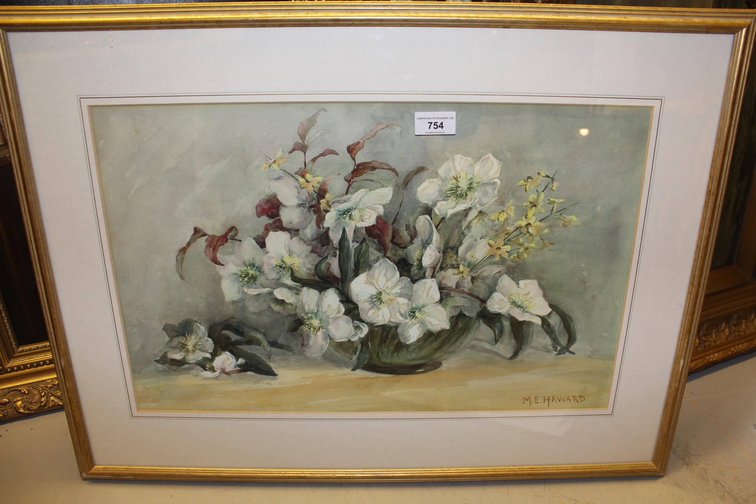 Mary Ellen Haward, watercolour, still life of flowers, signed, 34 x 53cm, gilt framed - Image 2 of 2