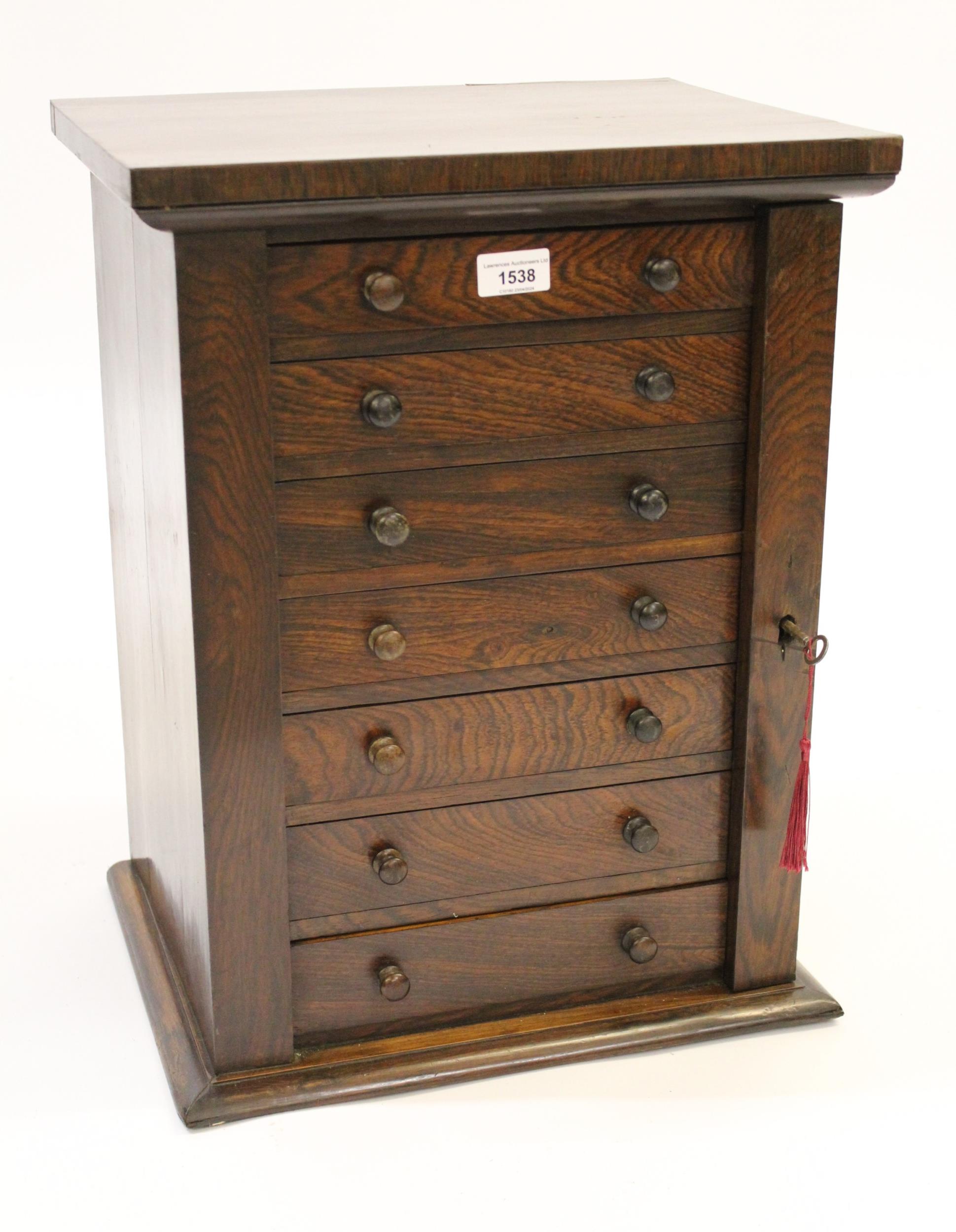 19th Century rosewood Wellington type table top seven drawer collectors cabinet Good condition