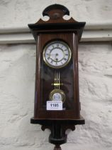 Miniature Continental walnut cased Vienna style wall clock, the enamel dial with Roman numerals