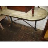 Cast iron and white marble topped garden table, 76cm high x 120cm wide x 60cm deep see photos