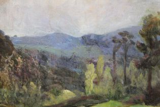 Oil on canvas stretched over card, landscape, possibly Australia, bearing signature Conder, 18 x