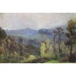 Oil on canvas stretched over card, landscape, possibly Australia, bearing signature Conder, 18 x