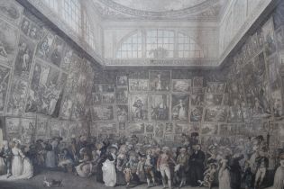 18th Century coloured print ' The exhibition of the Royal Academy, 1787 ' in a Hogarth frame, with