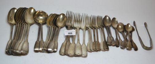 Part canteen of Victorian silver Fiddle and Thread pattern cutlery comprising: eight tablespoons,