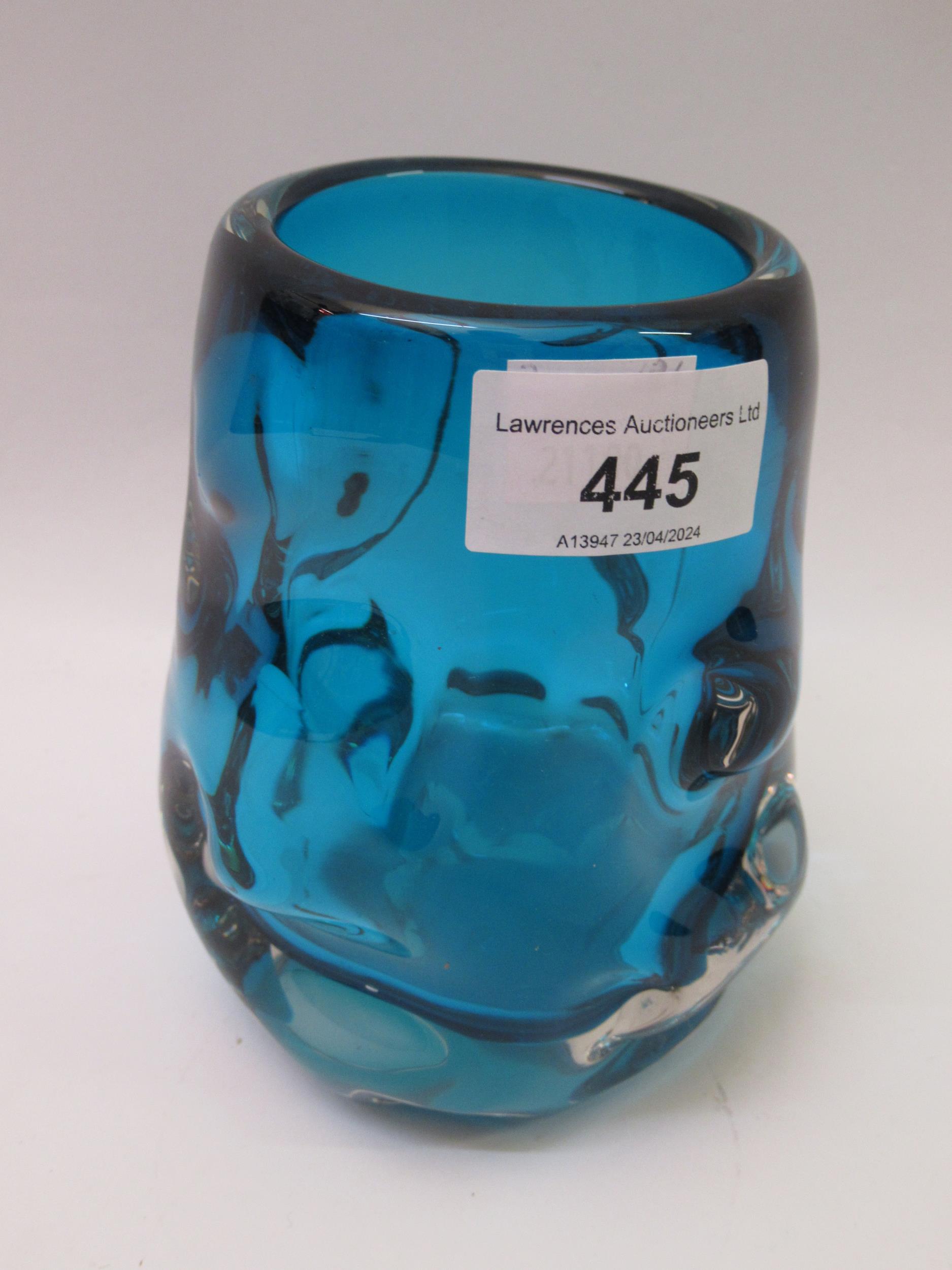 Whitefriars blue glass Knobbly vase, 13cm high In good condition, no damages.