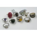 Group of ten various silver dress rings