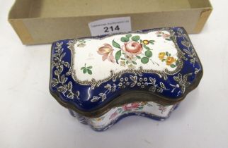 19th Century French enamel travelling inkwell with all over floral decoration on a blue ground (