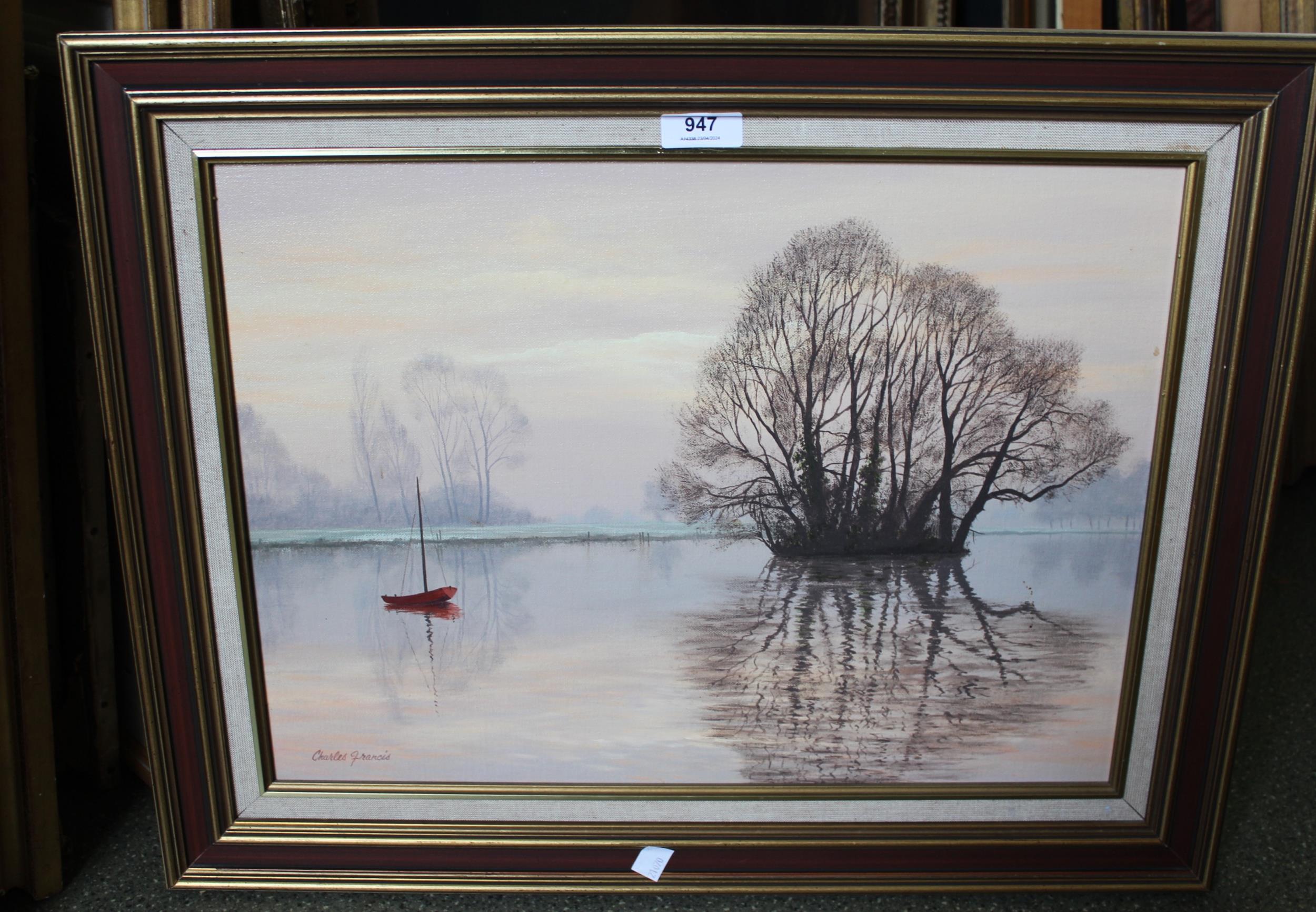 Charles Francis, 20th Century oil on board, river scene, signed, 34 x 47cm, together with 19th - Image 2 of 3