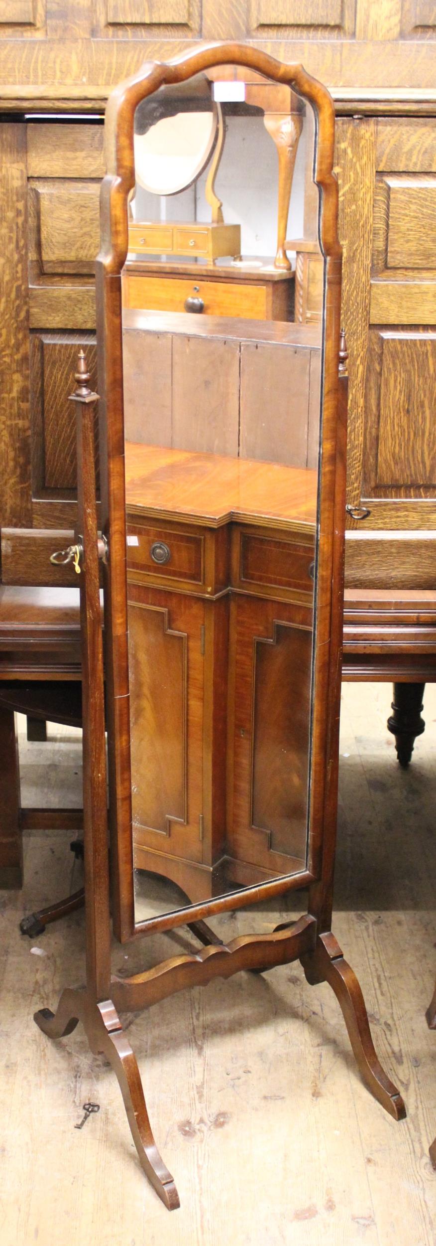 1930's Walnut cheval mirror Some veneer popping out otherwise in good condition