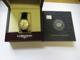 Gentleman's Longines Conquest automatic wristwatch, the stainless steel case with a champagne