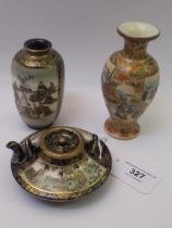 Three small items of Japanese Satsuma pottery including a teapot (lacking handle and chip to