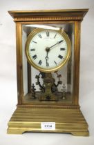 Eureka electric four glass and gilt metal library clock, the enamel dial with Roman numerals, signed