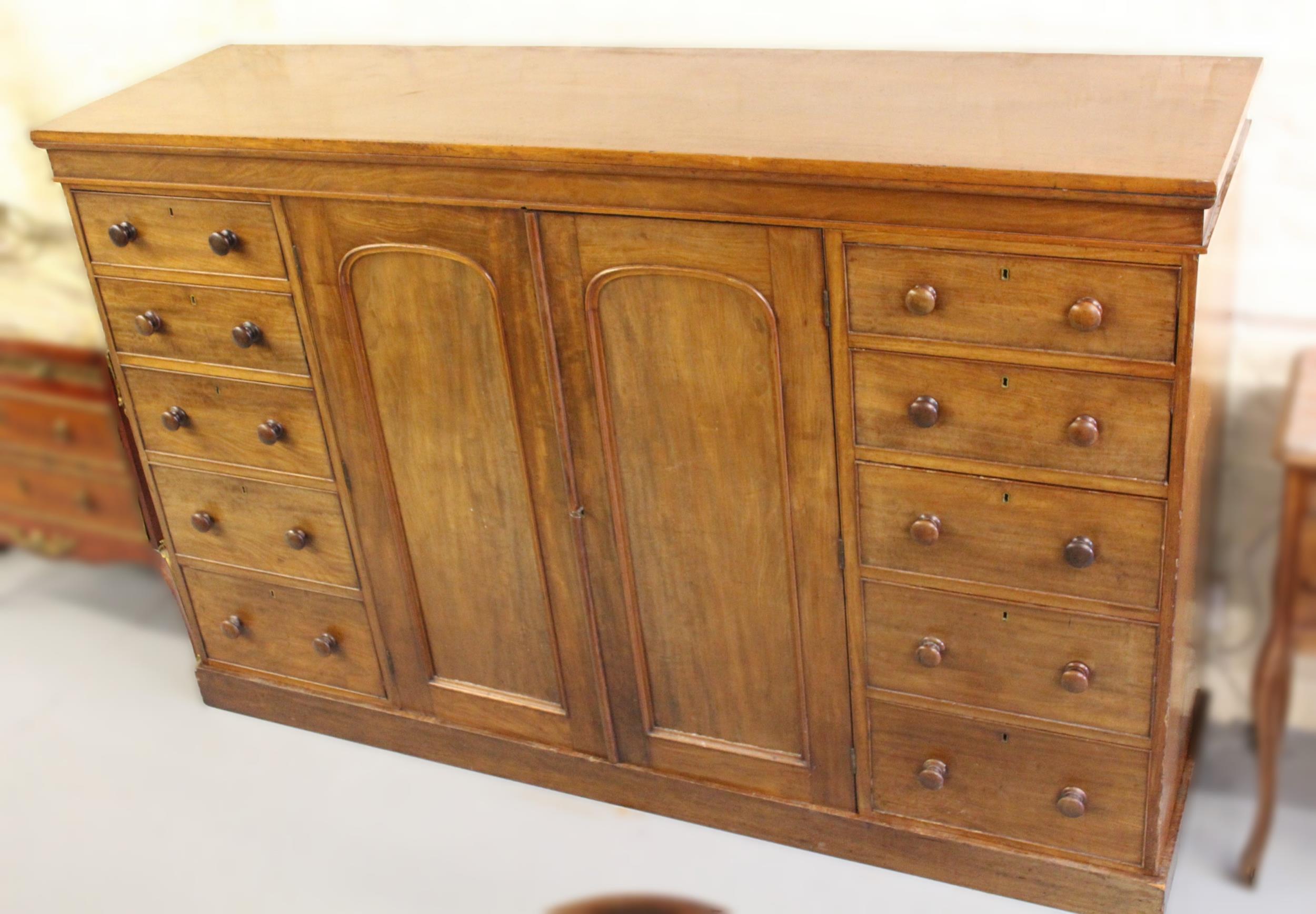 19th Century mahogany press / housekeeper's cupboard, 194cm wide Some losses to handles as shown