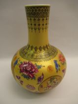 Modern Chinese porcelain baluster form vase, printed with figures and flowers on gold ground, 30cm