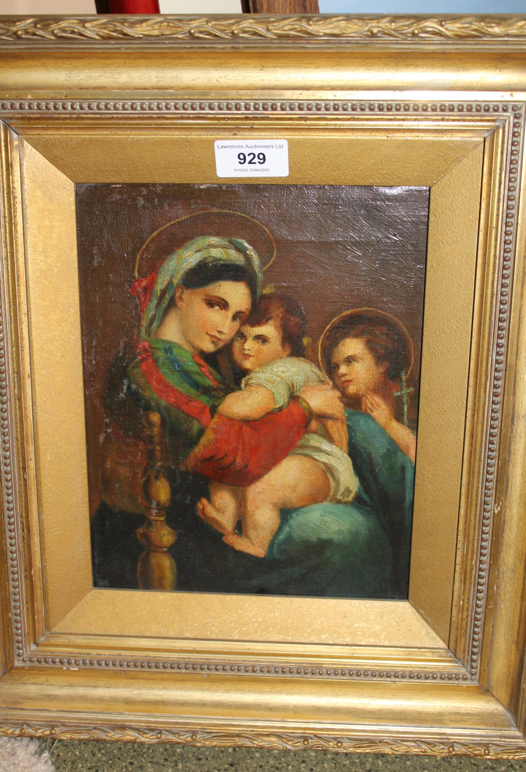 19th Century oil on canvas, Madonna and child with saint in attendance, gilt framed, unsigned, 24 - Image 2 of 2