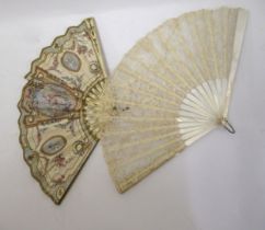 Small 19th Century mother of pearl and lace fan, bone and paper fan and other miscellaneous small