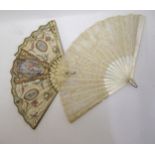 Small 19th Century mother of pearl and lace fan, bone and paper fan and other miscellaneous small