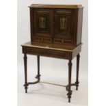 19th Century rosewood brass inlaid bonheur du jour having two panelled doors above two drawers and