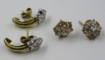 Two pairs of 9ct gold paste set earrings