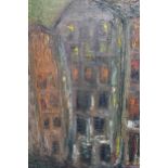 Oil on board, view of a group of tenement buildings, inscribed ' Eardley'?, 54 x 40cm